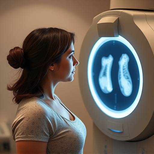 Woman getting a mammogram during a health screening
