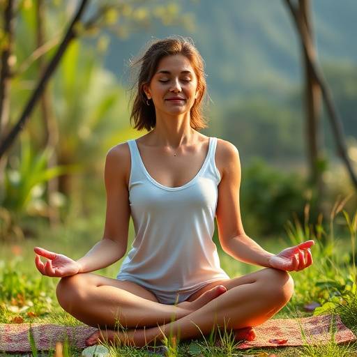 Woman meditating peacefully outdoors in nature